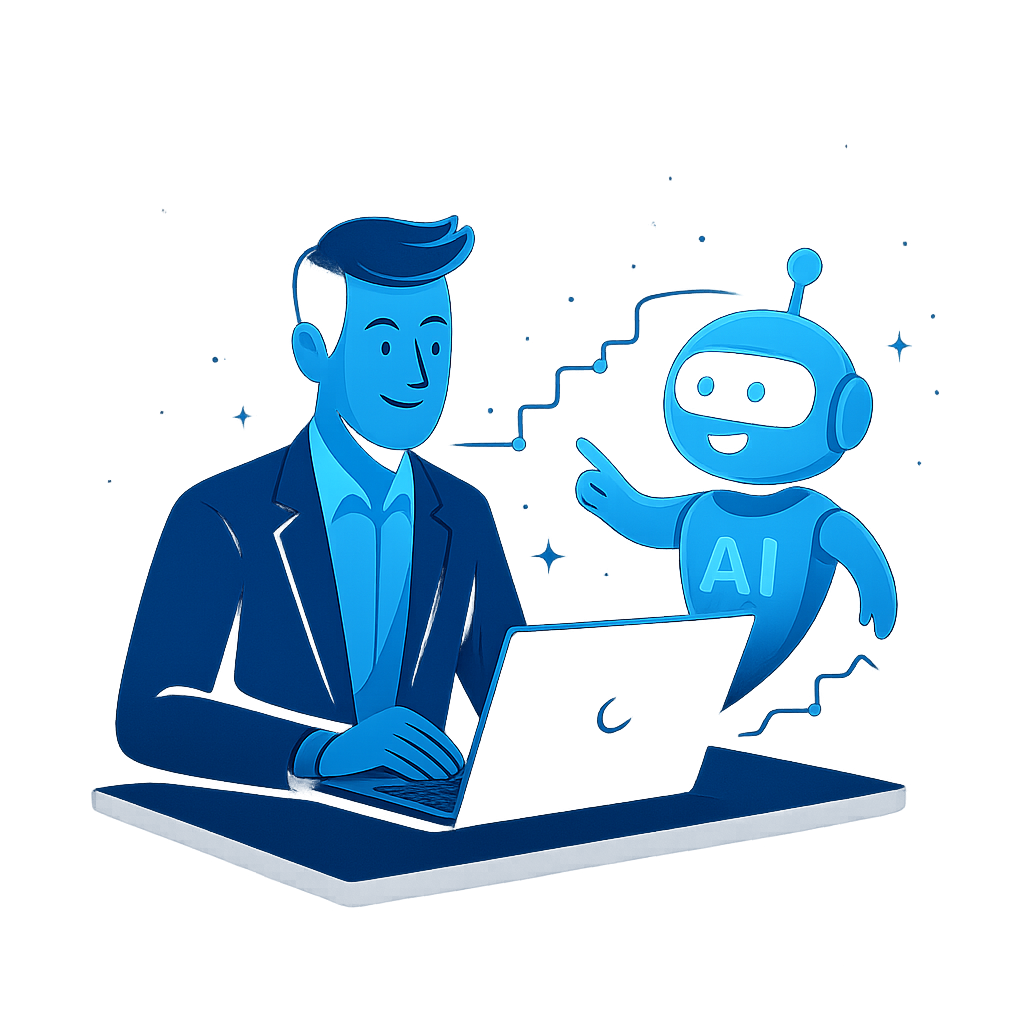 Marketeer en AI co-pilot werken samen aan laptop - AI-gestuurde marketing transformatie